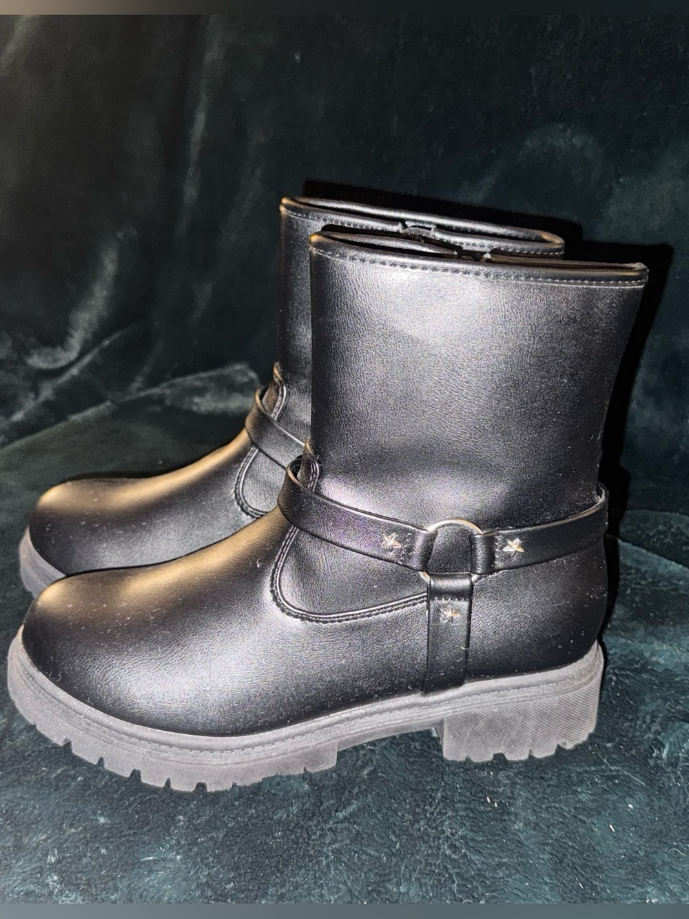 Girls Black Chunky Heel Ankle Boots